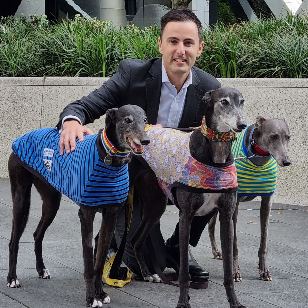 Nick Giakoumatos with his greyhounds