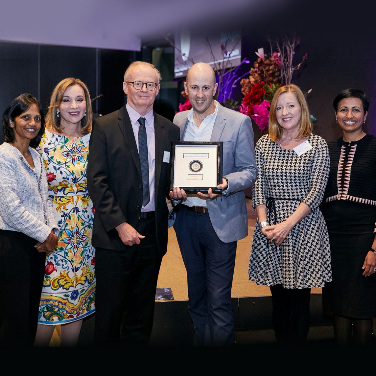 From left to right: Shemara Wikramanayake (Macquarie Group Foundation), Professor Nadia Badawi, Rob White, Peter Horsley, Tracey Jordan (Cerebral Palsy Alliance) and Lisa George (Macquarie Group Foundation)