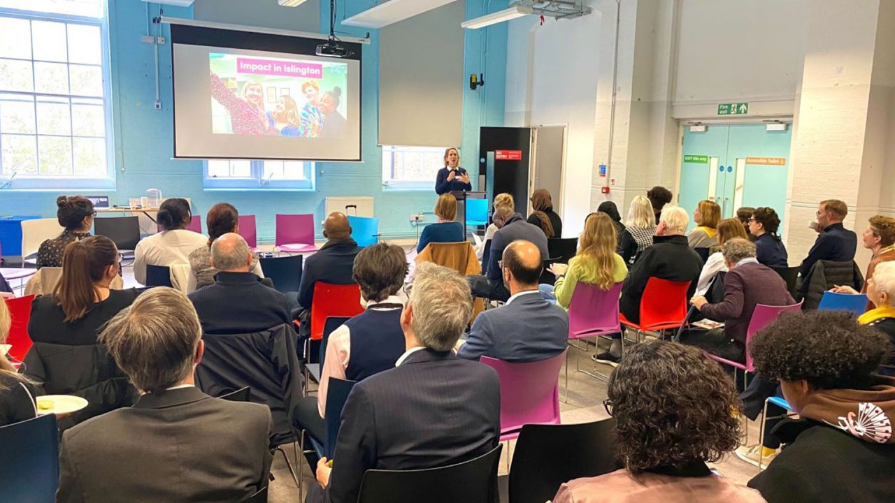 Laura Ferraris, Macquarie staff member and Islington Giving Board member, speaking at the launch of the 2022 Impact Report, which celebrated 10 years of partnership between Macquarie and Islington Giving.  
