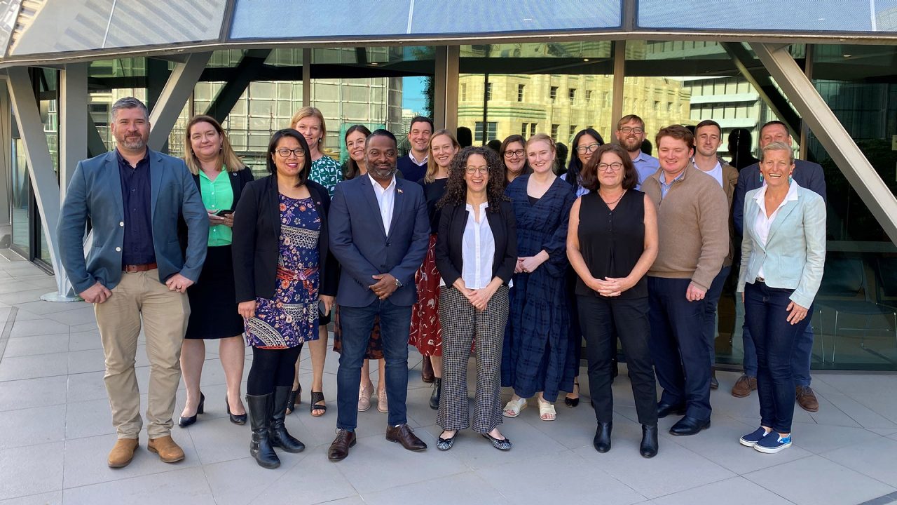 Lauren O’Shaughnessy (back row, forth from left) and Anna Le Masurier (front row, third from left) with grant partners in Australia. 