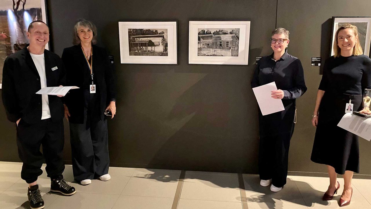 Pictured: Art Committee members (left to right) Clinton Bradley, Ann Robertson and Alexandra Heysen with Helen Burton, Director of the Collection (second from left) at a recent staff Collection event.  Read more about the Macquarie Group Collection