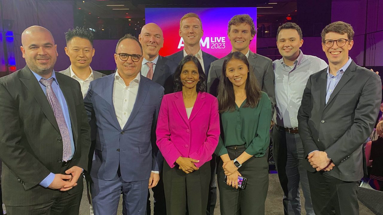 Members of the winning team with Michael Silverton, Global Head of Macquarie Capital (front row, second from left), Shemara Wikramanayake, CEO and Managing Director, Macquarie Group (front row, third from left) and Alex Harvey, Chief Financial Officer and Chair, Macquarie Group Foundation (back row, second from left). 