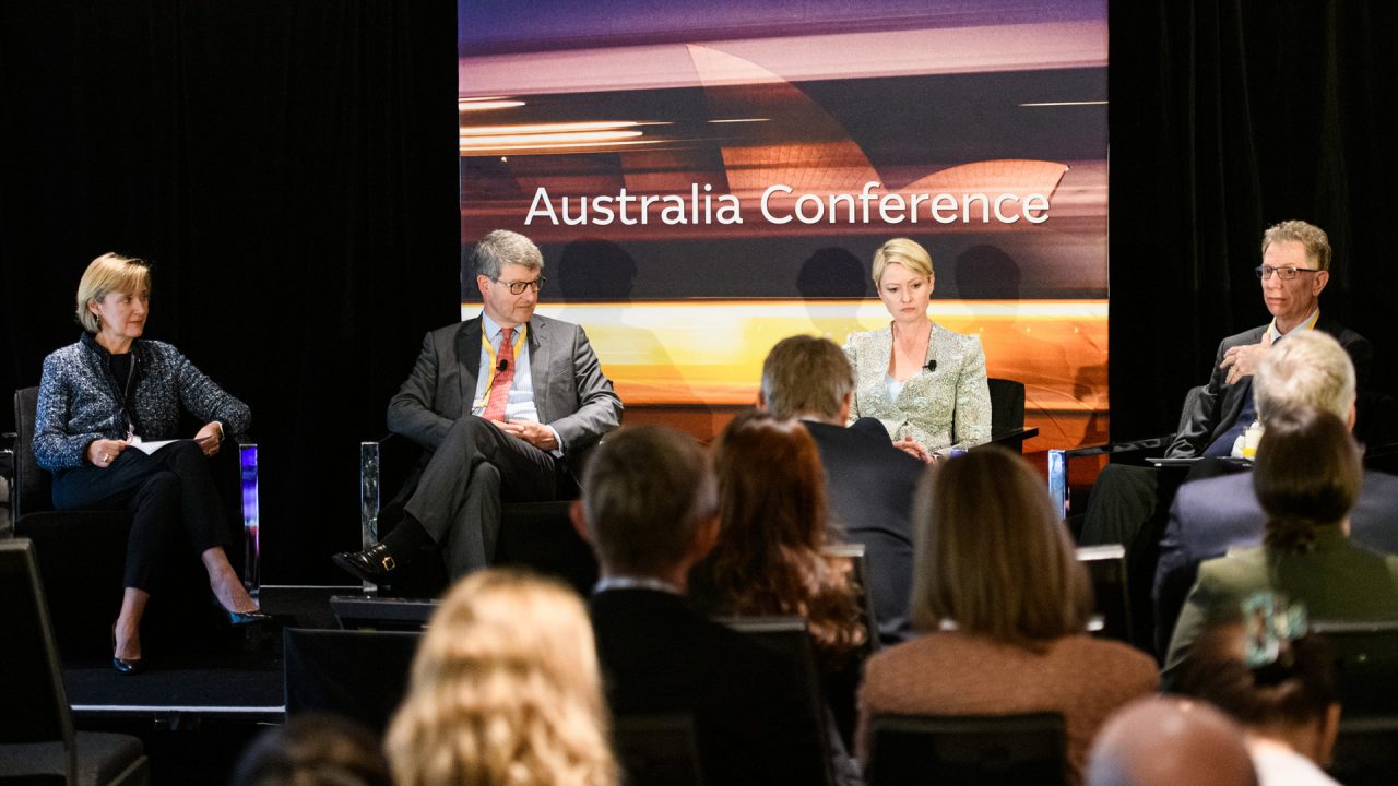 Panel of speakers discussing Australian superannuation and pension funds