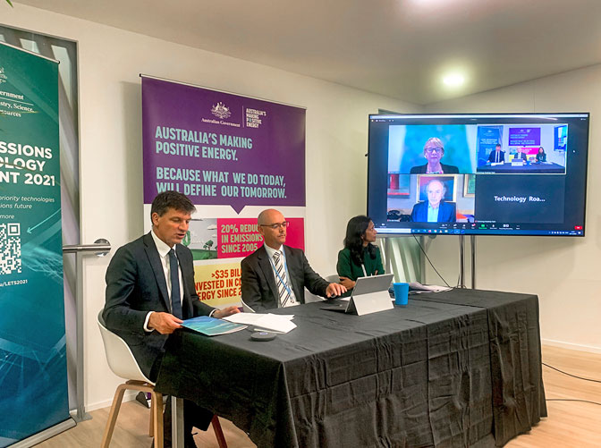 Shemara Wikramanayake Managing Director and CEO of Macquarie Group speaking on an Australian Government Low Emission Technology Statement (LETS) panel with the Hon Angus Taylor, Minister for Industry, Energy and Emissions Reduction.