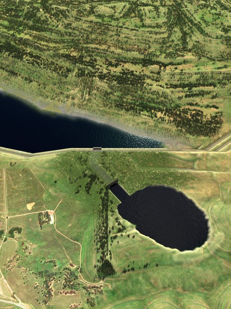 Aerial shot of pumped hydro project at Mt Arthur coal mine