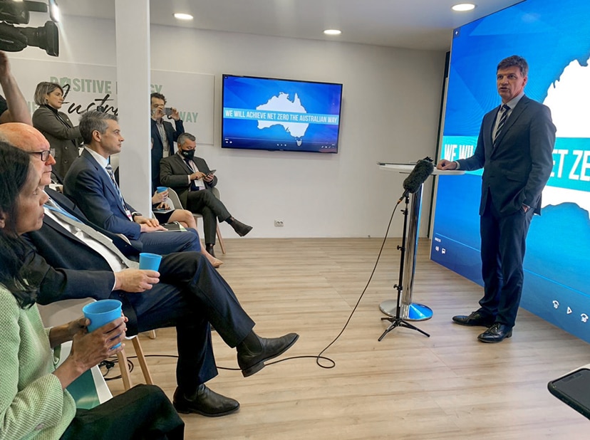 Angus Taylor, Minister for Industry, Energy and Emissions Reduction, at the release of the Australian Government’s 2021 Low Emissions Technology Statement at COP26. 