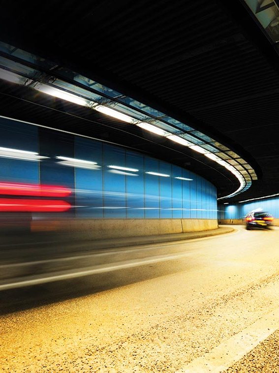 Cars driving through tunnel