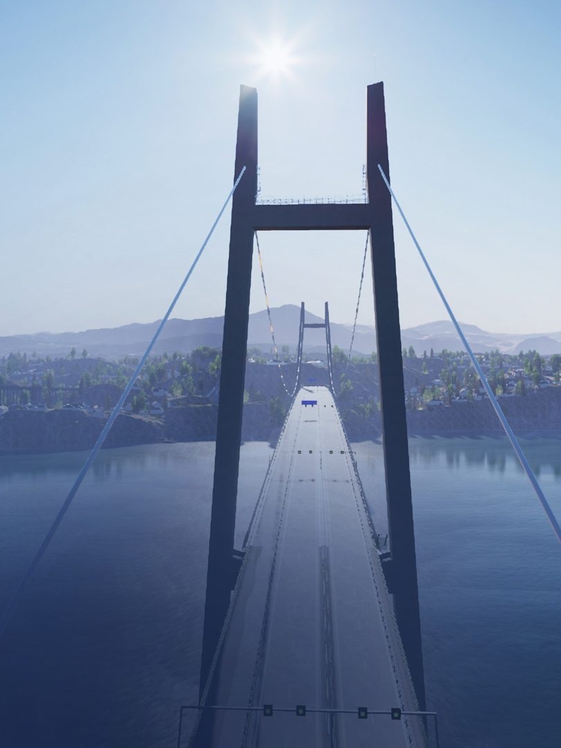 computer generated over-water bridge with another bridge in background