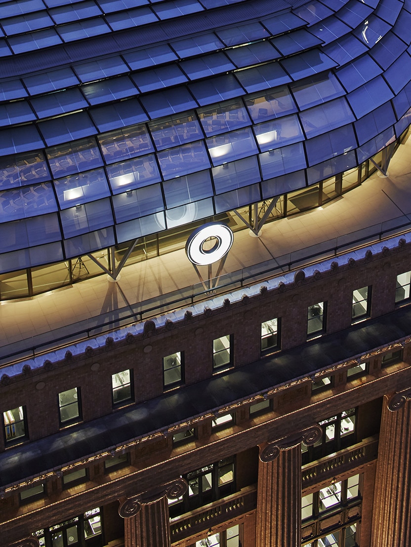 Roof of 50 Martin Place Sydney, Macquarie headquarters at night
