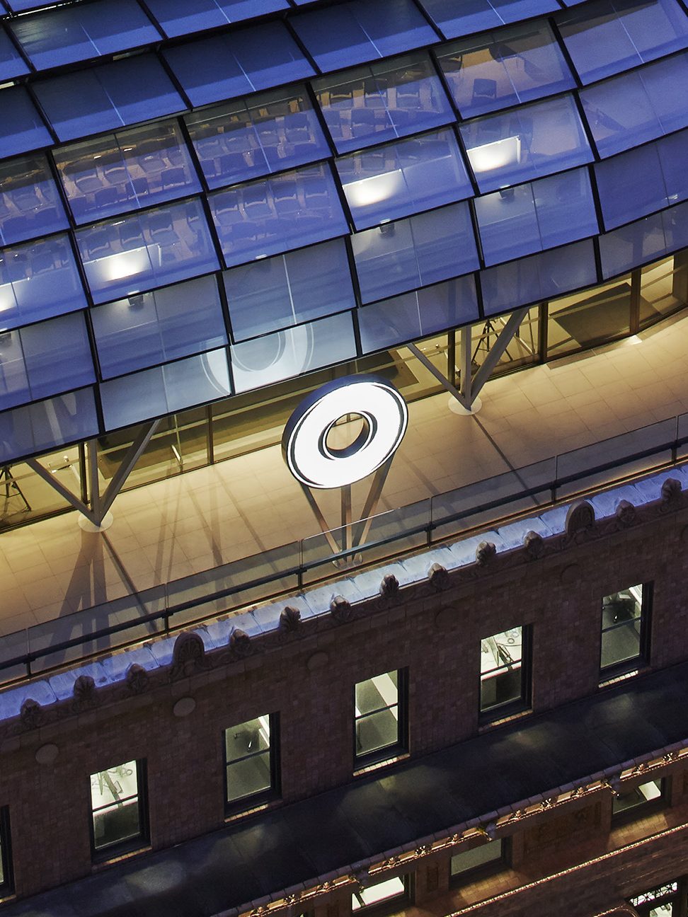 Roof of 50 Martin Place Sydney, Macquarie headquarters at night