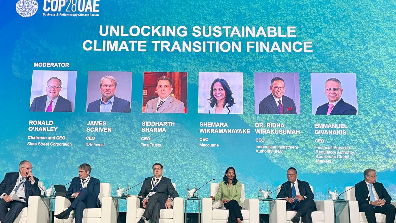 Shemara Wikramanayake takes part in a Sustainable Markets Initiative (SMI) panel discussion at the COP28 Business and Philanthropy Forum.