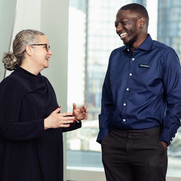 left to right: Rachel Engel (Regional Head of Macquarie Group Foundation - EMEA) and Samuel Ibini 
