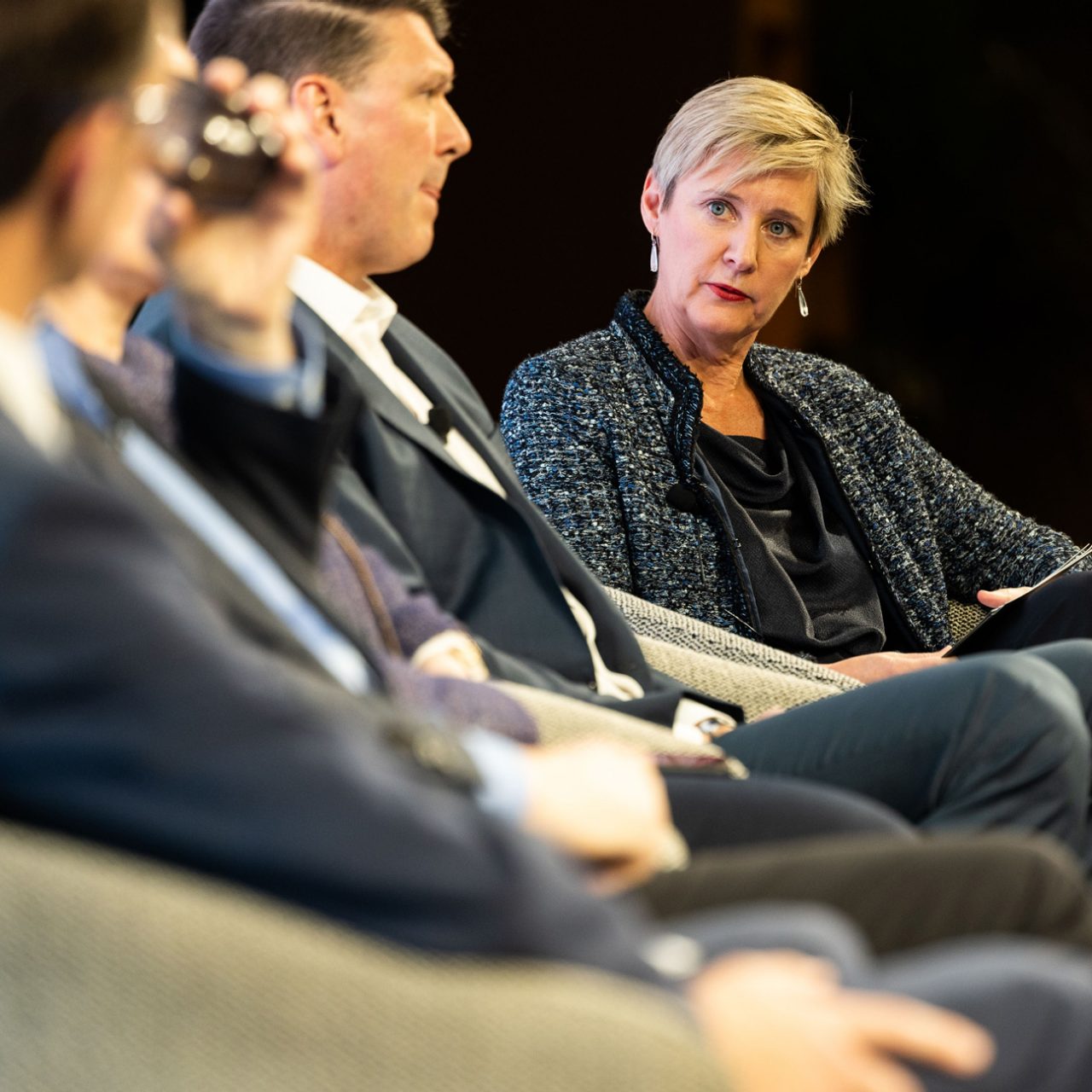 Joanne Spillane, Head of Private Capital Markets at Macquarie Capital, moderating a panel at the 2024 Infrastructure Partnerships Australia Conference