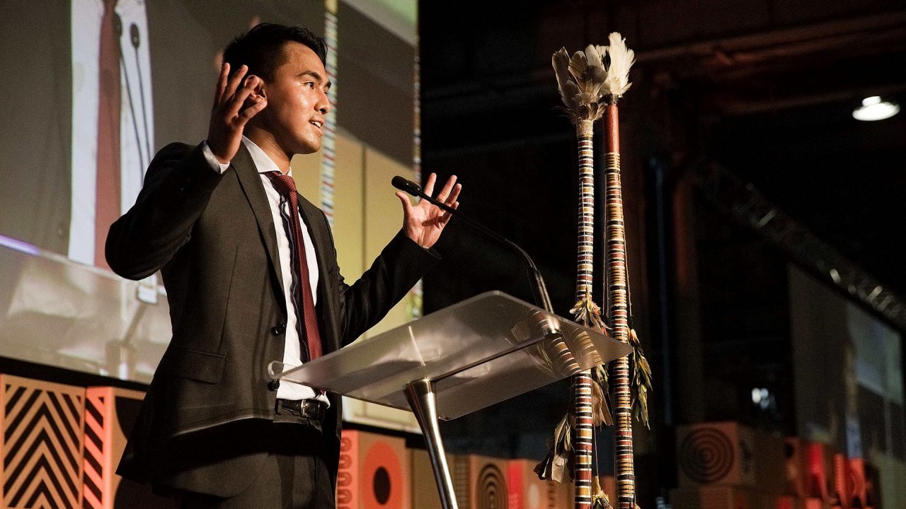 CareerTracker and Macquarie employee, speaking at a CareerTrackers event.