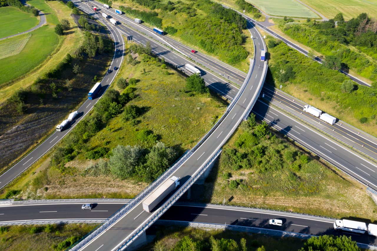 Highway intersection viewed from above.