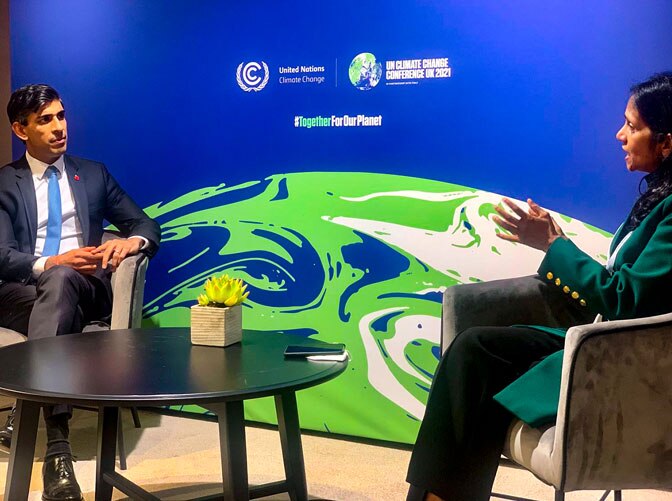 Macquarie Group Managing Director and CEO Shemara Wikramanayake meets with UK Chancellor of the Exchequer Rishi Sunak on Finance Day at COP26