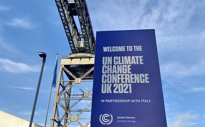 The welcome sign for thr UN Climate Chnagr Conference (UK) 2021