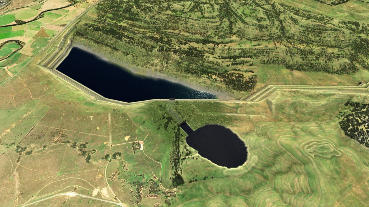 Aerial shot of pumped hydro project at Mt Arthur coal mine