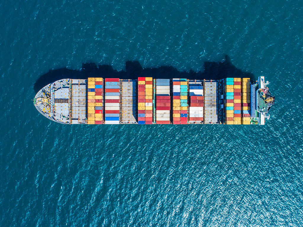 Ship exporting containers