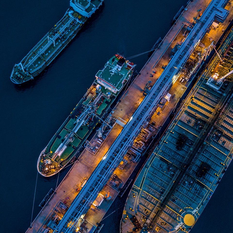 Aerial photograph of container ships at a wharf