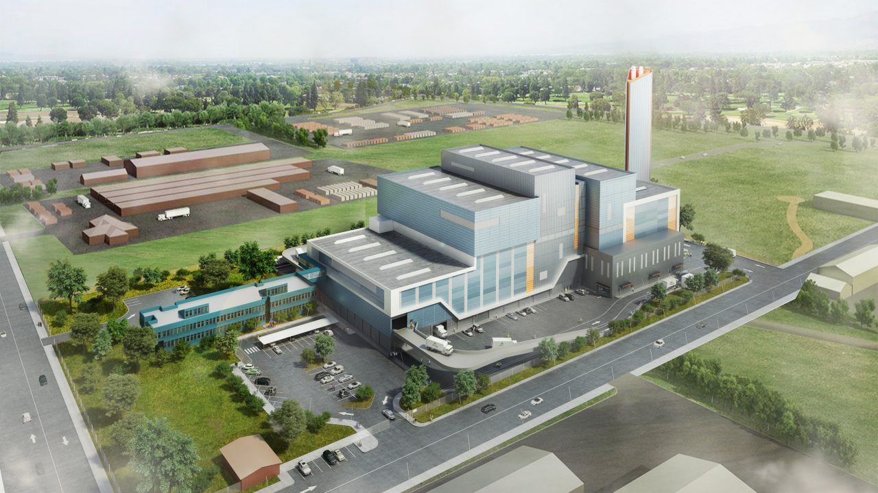 An isometric render of the design of Kwinana, Australia's first thermal waste-to-energy facility