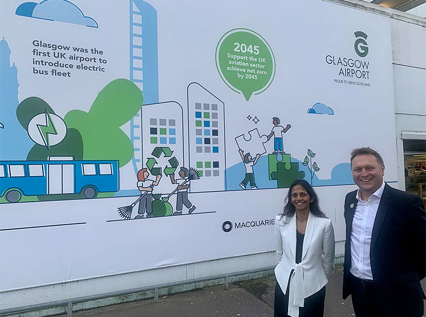 Shemara Wikramanayake, Managing Director and Chief Executive Officer of Macquarie Group, with Derek Provan, Chief Executive Officer of AGS Airports Ltd, at Glasgow Airport