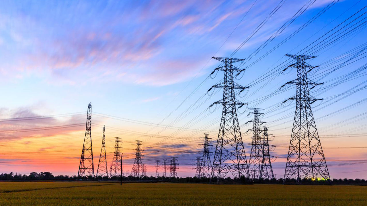 Transgrid's Project Humelink, transmission lines at sunset