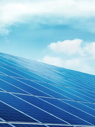 Array of solar panels on a roof