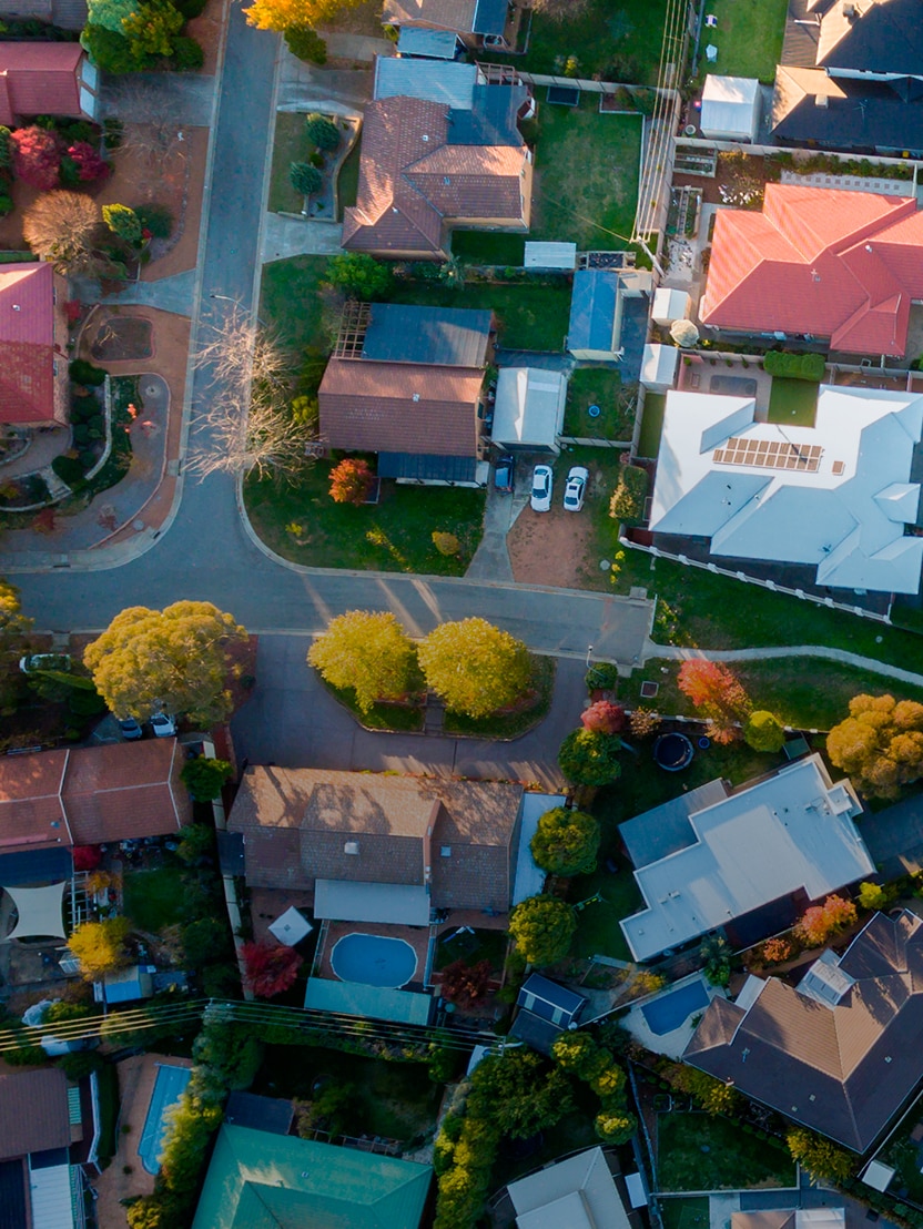 Aerial view of a typical suburb in Australia