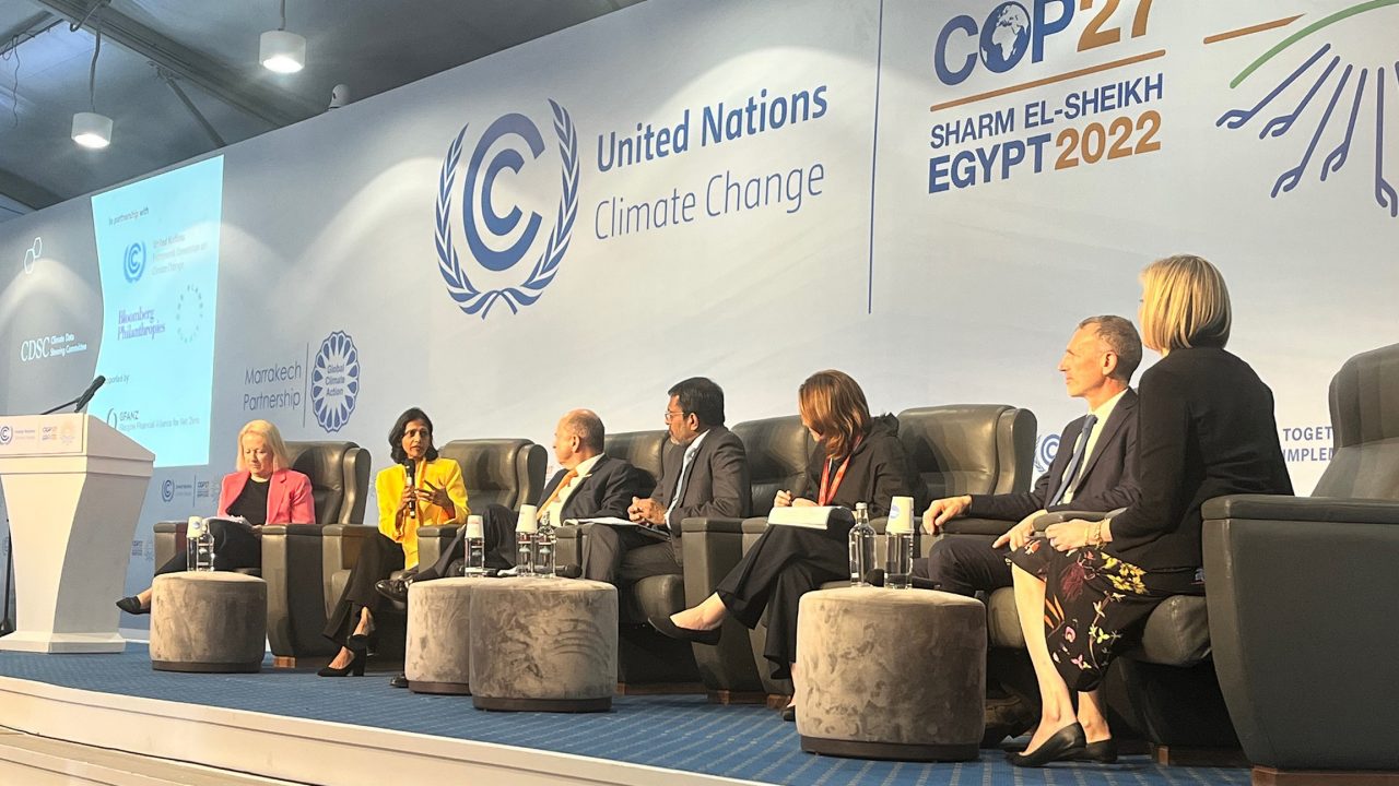 Shemara Wikramanayake (second left) takes part in a panel discussion on the importance of accessible, reliable and comparable climate data.