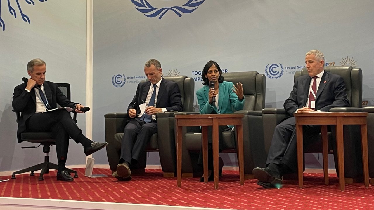 Shemara Wikramanayake speaks at a Mark Carney-hosted event, providing an update on progress achieved in a number of areas since COP26 in Glasgow.