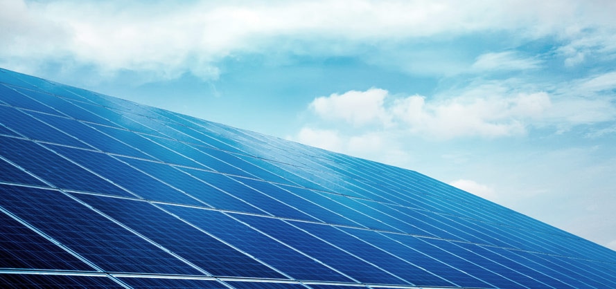 Array of solar panels on a roof