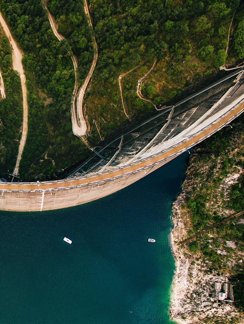 Drone photo of Valvestino Dam on Lake Garda in Italy